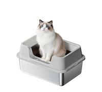 Extra Large Stainless Steel Cat Litter Box - High Sided, Leak-Proof, Odor Control, Non-Stick, Easy to Clean - Tray with Grid Entry for Multi-Cat & Large Breeds - Non-Slip Base - Grey, 50×35×27CM