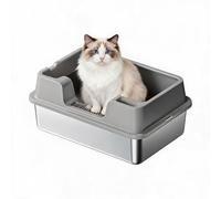 Extra Large Stainless Steel Cat Litter Box - High Sided, Leak-Proof, Odor Resistant, Non-Slip Base, Easy Clean, Non-Stick Tray for Large, Fat, or Multiple Cats - Indoor Use - Gray, 50×35×22CM