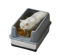 Extra Large Stainless Steel Cat Litter Box with Lid - High Sided Enclosed Tray, Non-Stick, Odor Resistant, Anti-Leak, Easy Clean, Splash Guard - Includes Scoop & Mat -60×40×30.5cm, 15cm Depth