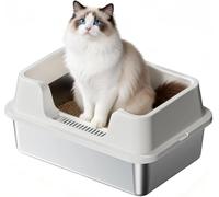 Extra Large Stainless Steel Cat Litter Pan, High Sided Odour Resistant & Non-Stick Tray for Multiple Cats, Big Breeds & Rabbits, Anti-Leak, Easy Clean, Non-Slip Base