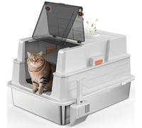 Extra Large Stainless Steel Litter Box with Lid, XXXL Giant Metal Enclosed Cat Litter Boxs for Big and Multiple-Cats, High Sides Enclosure Anti-Urine Leakage Non-Sticky, Easy to Scoop