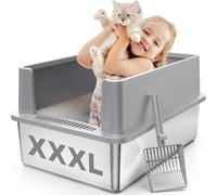 Extra Large Stainless Steel Litter Box with Lid, XXXL XXL Metal Litter Box for Big Cats & Kitty, 28”L x 20”W x 12.5”H Enclosed Cat Litter Boxes, Never Absorbs Odors, Anti-Urine Leakage, Easy Cleaning
