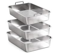 Extra Large Stainless Steel Sifting Cat Litter Box for Clumping Litter, Metal Litter Pan with Sifter Insert and 2 Base Trays, Easy Clean Reusable Litter System (Medium)