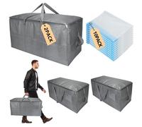 Extra Large Storage Bags Set Heavy Duty Moving Totes with Handles, Waterproof Dual-Way Carrying Design Fold Flat Storage Totes For Effortless Moving, (Gray, 12 Park-2 Moving bag & 10 Vacuum Seal Bags)