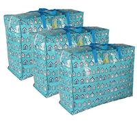 Extra Large Storage Bags Water & Dust Resistant. Double zipped storage bags for toys, laundry, bedding. Underbed Wardrobe Space Saver Blue Beach huts (65 ltr 3x Pack)