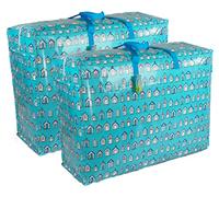 Extra Large Storage Bags Water & Dust Resistant. Double zipped storage bags for toys, laundry, bedding. Underbed Wardrobe Space Saver Blue Beach huts (115 ltr 2x Pack)