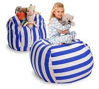 EXTRA LARGE Stuff 'n Sit - Stuffed Animal Storage Bean Bag Cover by Smith’s - Clean up the Room and Put Those Critters to Work for You! (40", Blue Striped)