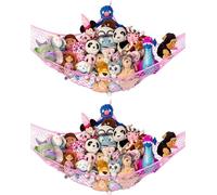 Extra Large Stuffed Animal Storage Hammock 2 Pack | Holds 12 lbs | Corner Stuffed Animal Organizer | Plushie Net for Stuffed Animals | Stuffy Storage, Cute Bedroom, Room Decor | Pink