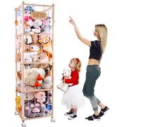 Extra Large Stuffed Animal Storage Organizer with Wheels & Mesh Pockets - 70x15.75x15.75 Inch Wooden Corner Toy Cage, Space-Saving Plush Zoo Holder for 220+ Toys, Nursery Playroom Bedroom