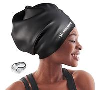 Extra Large Swim Cap for Braids and Dreadlocks Afro Hair Extensions Weaves Long Hair, Waterproof Silicone Cover Ear Bath Pool Shower Swimming Cap for Adult Youth Men Women Girl to Keep Hair Dry, Black