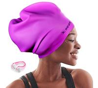 Extra Large Swim Cap for Braids and Dreadlocks Afro Hair Weaves Long Hair, Waterproof Silicone Cover Ear Bath Pool Shower Swimming Cap for Women Men Youth Adult Kids Girl , Purple, One Size