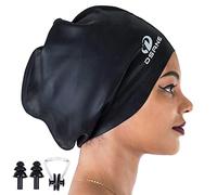 Extra Large Swimming Cap Women Men, Specially Designed for Long Hair, Suitable for Very Long, Thick, Curly Hair, Dreadlocks, Braids, and Afro Styles, Silicone Material, Keeps Hair Dry (Black)