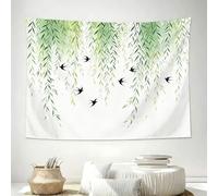 Extra Large Tapestry 240x180 cm, Green Leaves Tapestry Wall Hanging for Bedroom,Soft Fabric Backdrop, Oriental Bird Motif Giant Wall Decor for Living Room C-440
