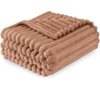 Extra Large Teddy Fleece Ribbed Throw Blanket, Ultra Soft Warm Faux Fur Fleece Bed Throw, Cosy Winter Sofa Blanket for Bedroom & Living Room, Washable Faux Fur Fleece Bedding Throw (Mink)