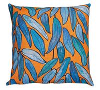 Extra-Large Tropical Jungle Leaves Cushion Cover. Linen Blend All Natural Fabric. 23x23" XL Square. Exotic Petrol and Teal Blue, Green & Tango Orange. Cover Only.