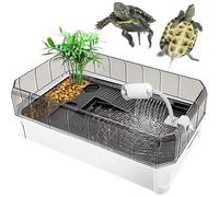 Extra Large Turtle Tank Aquarium with Sundeck, 5 Areas, Filter Cotton, Easy to Clean Water Change, Ideal for Basking, Feeding, Breeding, Hibernation