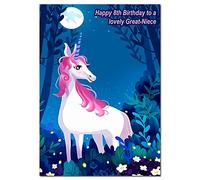 Extra Large Unicorn Great-Niece 8th Birthday Card - 8 Year Old Girl - XL Big thick A4 size - Beautiful Cute Greeting - Young Child Children Schoolgirl - Huge Happy Wishes - UK Eco-Friendly
