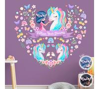Extra Large Unicorn Wall Stickers for Girls Bedroom - Wall Decor, Decals, Gifts, Birthday Decorations - Rainbow Wall Decal, Nursery Decor for Girls Kids Room (Fair)