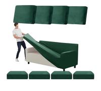 Extra Large Velvet Stretch Sofa Cover Set Non-Slip 1/2/3/4 Seater Slipcovers for Sofa Well-Fitted Green Seat & Back Covers (235-300cm 9 Pieces)