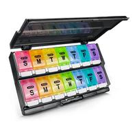 Extra Large Weekly Pill Organizer 2 Times a Day - Remtise Am/Pm Daily Pill Case Medicine Organizer, Push Button 7 Day Pill Box for Pills/Vitamin/Cod Liver Oil/Supplements (Rainbow)