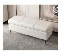 Extra Large White Faux Leather Storage Ottoman with PU CushionVersatile Rectangular Footrest for Living Room & BedroomStylish 90 cm Storage Solution