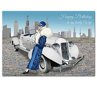 Extra Large Wife Birthday Card - XL Big thick A4 size - Special Beautiful Greeting for Women Her Female - 1920 Flapper Cool Car New York Art - Nice Huge Happy Wishes - UK Eco-Friendly