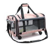 Extra Large with Wheels Pet Carrying Box, 3-Sided Mesh Windows, Cashmere Cushion and Telescopic Handle, Can Hold Pets up to 20 Pounds, Suitable for Small and Medium Cats or Dogs, (Gray + Pink) (Pink)