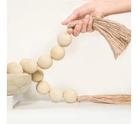 Extra Large Wood Bead Garland with 1.6" Diameter Wooden Beads and Tassels, Decorative Beads Home Decor, Farmhouse Beads Decor (Rustic White, 58 Inches)[Nature Beige,50 Inches]