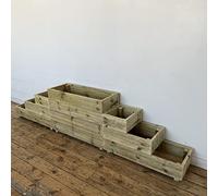 Extra Large Wooden Planters for Garden - Raised Planters Outdoor - Tiered | Extra Large Tiered Garden Planter - Set of 3 Ready Built Wooden Planters, Pressure Treated Timber - Handmade in UK