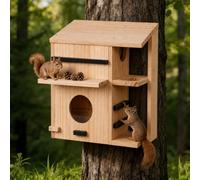 Extra Large Wooden SquiSquirrel House for Outside, Premium Pine Wood Squirrel Nesting Box with Acrylic Viewing Window, Full-Opening Door, Balcony, Climbing Steps & Secure Latch