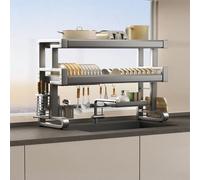 Extra LargeExpandable Dish Rack 2Tier Gray 29in (76cm) Adjustable Kitchen Organizer for Efficient Drying & SpaceSaving Solutions