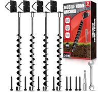 [Extra Length] 24" Full Blade Mobile Home Anchor, 4 Pack Ground Anchor Screw in with L-shaped Brackets, U-bolts, Power Nut Driver Trampoline Anchors High Wind Heavy Duty for Camping Tents, Car Ports