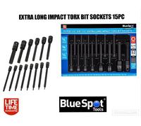 Blue Spot Tools 15 PCE 1/4", 3/8" & 1/2" Extra Long Impact Torx Bits Sockets (T6-T70)