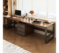 Extra Long 2 Person Desk with Drawers Sturdy Home Office Computer Desk 240cm Brown Double Workstation for Collaborative Space Stable & Stylish Design