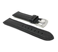 Extra Long, 20mm Black Smartwatch Band Strap fits Motorola 360 (42mm Case) & Many More, Leather, Buffalo Pattern, Stainless Steel Buckle