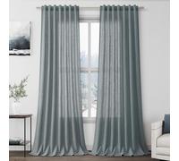 Extra Long 274cm Dark Blue Linen Curtains2 Panels Back Tab Sheer Light Filtering Drapes for LargeIdeal for Living Room Elegant Neutral Home Decor
