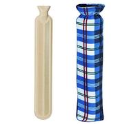 Extra Long 2L Hot Water Bottle with Soft Plush Fleece Cover for Soothing Comfort (76cm) (Blue Tartan)