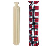 Extra Long 2L Hot Water Bottle with Soft Plush Fleece Cover for Soothing Comfort (76cm) (RED Tartan)