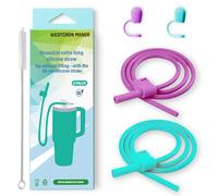 Extra Long 90cm Stanley Straw, Soft, Flexible and Adjustable. Food-Grade Silicone, Reusable with Cover Stanley Cup Accessories for 40 & 30 oz Tumblers, Ideal for Bedridden, Driving (Blue&Purple)