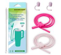 Extra Long 90cm Stanley Straw, Soft, Flexible and Adjustable. Food-Grade Silicone, Reusable with Cover Stanley Cup Accessories for 40 & 30 oz Tumblers, Ideal for Bedridden, Driving (red & Pale Pink)