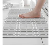 Extra Long Bath Mat Non Slip Anti Mould 90x40cm, Shower Mats Bathtub Mats for Inside Shower,Washable Anti Slip Bathroom Mat with Suction Cups & Quick Drainage, Cut to Size, Grey