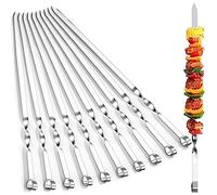 Extra Long BBQ Skewers - 55 cm 21.65 inch Stainless Steel Flat Metal Barbecue Set with Portable Storage Bag, 10 Pack