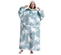 Extra Long Blue Polar Bear Comfy Wearable Blanket, Big Oversized Sherpa Fleece Animal TV Hoodie Sweatshirt, Christmas Gifts for Adults Women Men Girls Teens