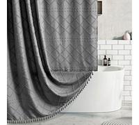 Extra Long Boho Grey Woven Fabric 84 Inch Shower Curtain 72 x 84 Tufted Chevron Striped Shabby Chic Textured, Modern Farmhouse Minimalist, Water Resistant Curtain Set for Bathroom, Hotel Decor