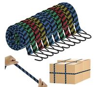 Extra Long Bungee Cords with Hooks (10 Pack), 2m to 4.7m Heavy Duty Flat Bungee Straps for Luggage, Roof Racks, Garden Furniture and Camping