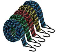 Extra Long Bungee Cords with Hooks (5 Pack), 2m to 4.7m Heavy Duty Flat Bungee Straps for Luggage, Roof Racks, Garden Furniture and Camping