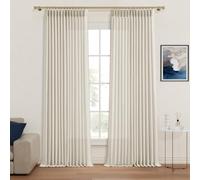 Extra Long Curtains 108 Inch Natural Linen Pinch Pleated Curtains, Boho Farmhouse Privacy 9 ft Lush Decor Floor to Ceiling Sheer Curtains for Living Room Light Filtering Darkening Window Panels 2 Sets