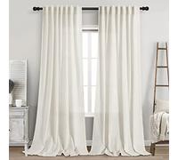 Extra Long Curtains 120 inch Length 2 Panels Back Tab Neutral Farmhouse Drapes Light Filtering Semi Sheer Linen Curtain 120 inches Long for Floor to Ceiling Window Patio Sliding Door Cream 10 FT