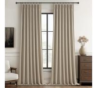 Extra Long Custom 102 Inch Viral Curtains with Pinch Pleat Clips, 100% Blackout Curtains for Bedroom Weather Burg Thermal Insulated Noise Cancelling Back Tab GreyBeige Boho Drapes 2 Panel Set