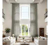 Extra Long Dark Grey Linen Blend Pleated Drapes for High Ceilings, Light Filtering Privacy ains, Floor to Ceiling, 52" W x 132" L, Ideal for Living Room & Bedroom